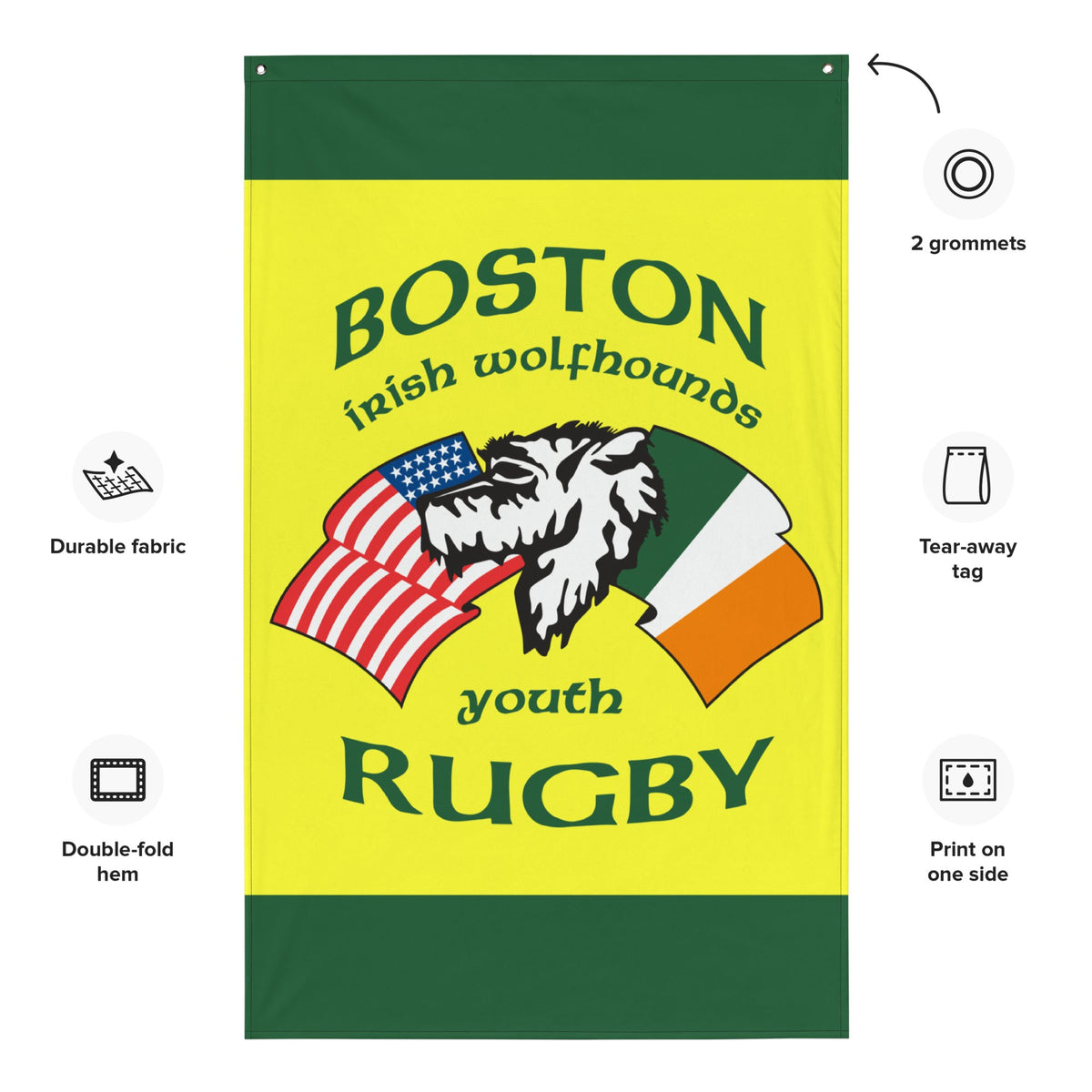 Rugby Imports Boston Irish Wolfhounds YRFC Youth Team Wall Flag