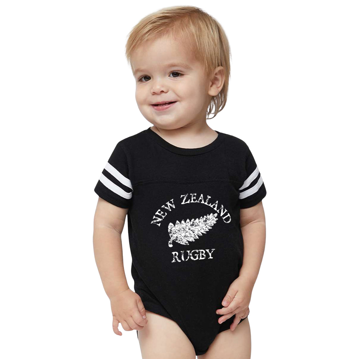 Rugby Imports New Zealand Rugby Retro Stripe Baby Onesie