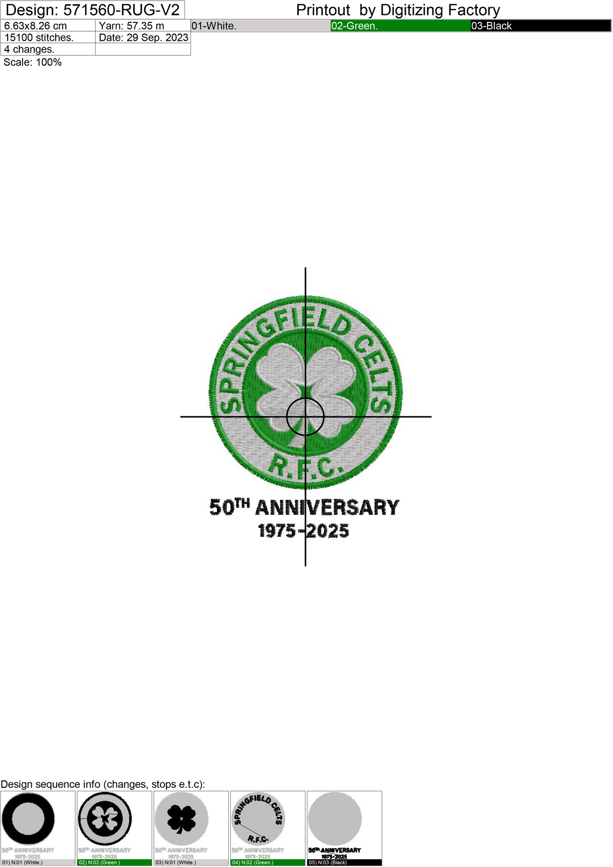 Rugby Imports Springfield Celts 50th Anniversary Logo Embroidery
