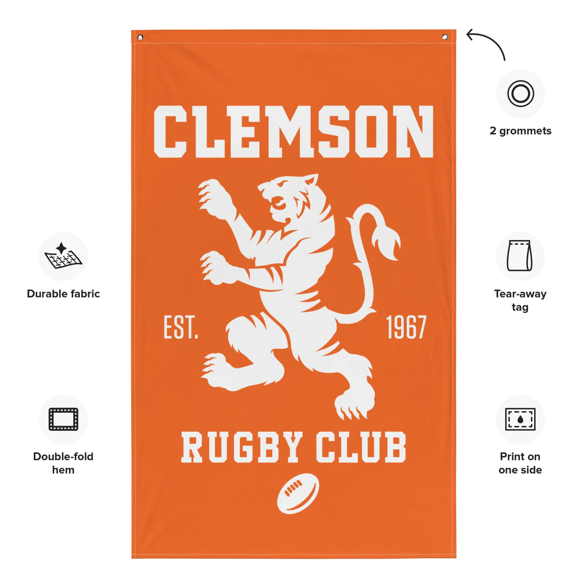 Rugby Imports Clemson Rugby Club Wall Flag