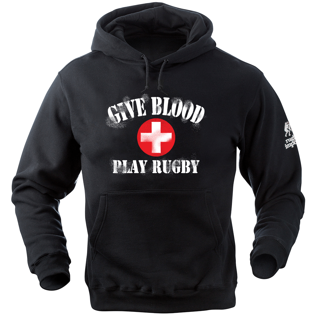 Rugby Imports Give Blood Play Rugby Distressed Print Hoodie