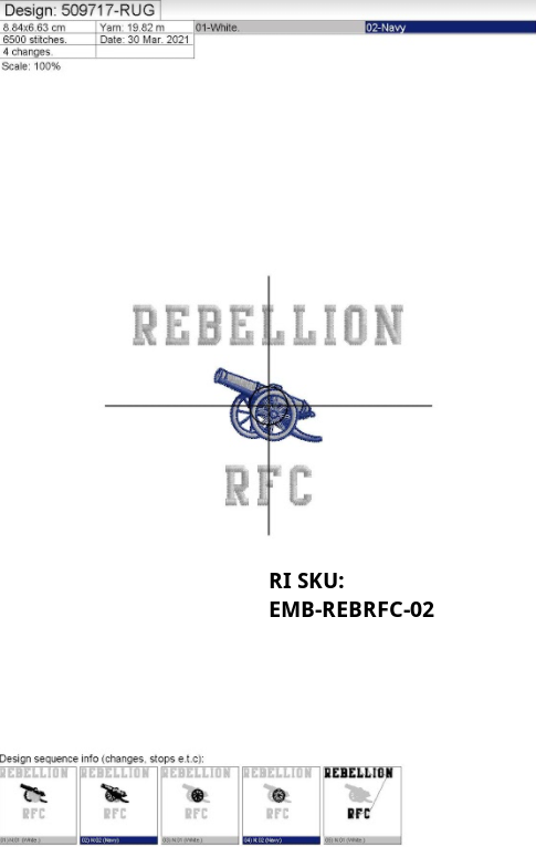 Rugby Imports Rebellion RFC Embroidery